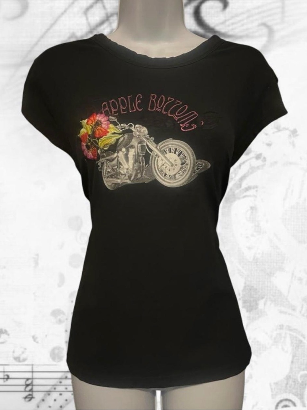 Black "Apple Bottoms" Floral Motorcycle Graphic Tee - Women